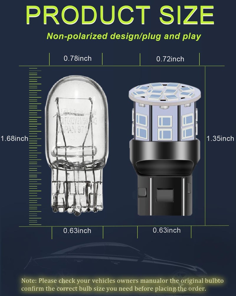 LEDYOTRY 7443 7440 لمبة LED حمراء لمصابيح الفرامل الخلفية، 12V-24V ساطعة للغاية واستهلاك منخفض لمبة 7441 7444 W21W T20 بديل لمصابيح الفرامل، مصابيح خلفية، مصابيح إشارة التوقف، عبوة من 2 - Image 3